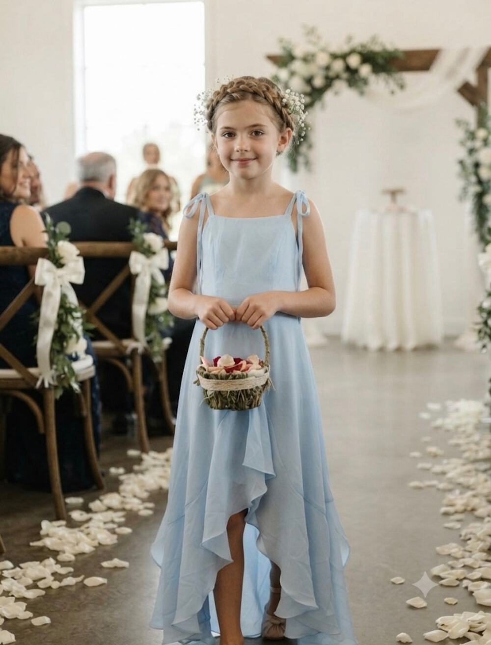 New girls formal flower girl light blue ruffle dress sz 12